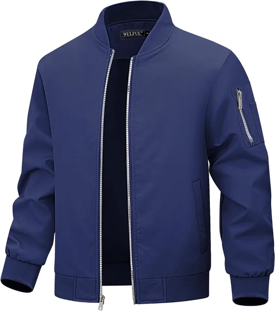 Boys' zip-up bomber jacket — front view